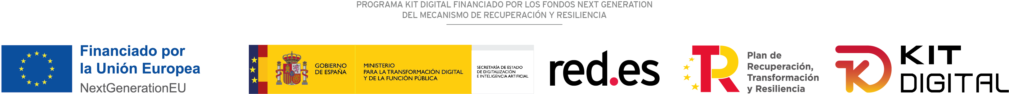 Programa Kit Digital financiado por los fondos Next Generation EU del Mecanismo de Recuperación y Resiliencia: Unión Europea, Gobierno de España, Red.es, Plan de Recuperación y Kit Digital